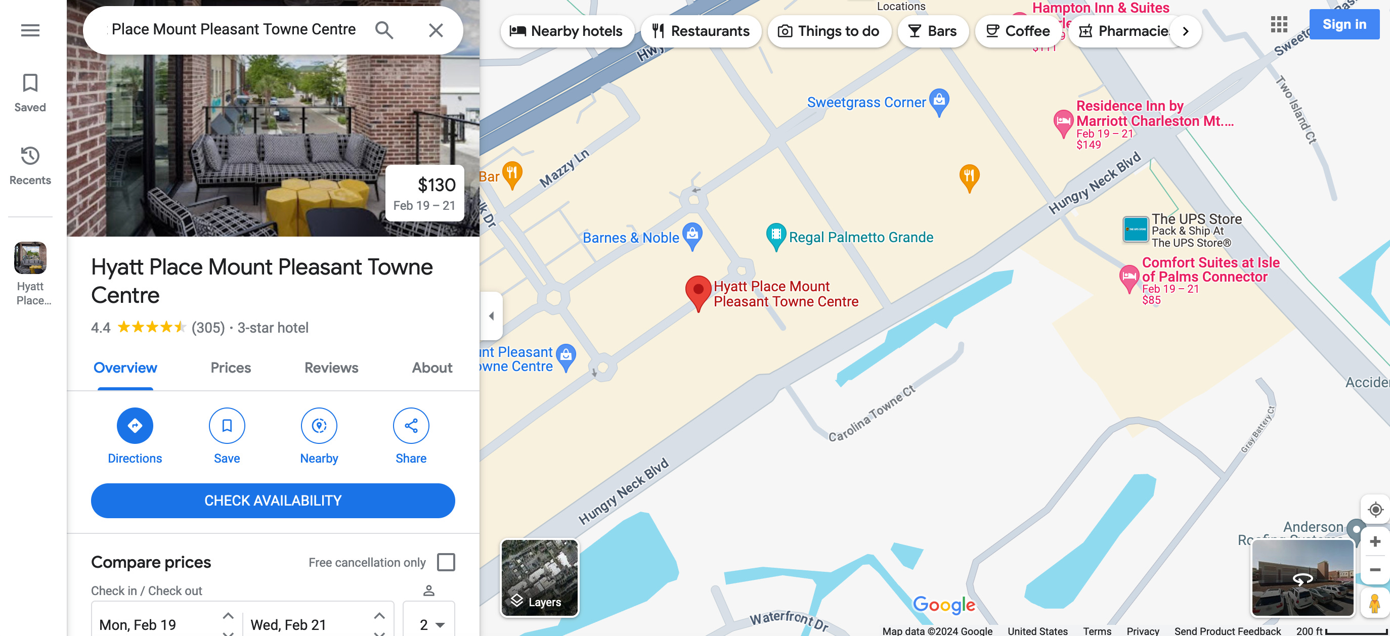 Example of a place search on Google Maps