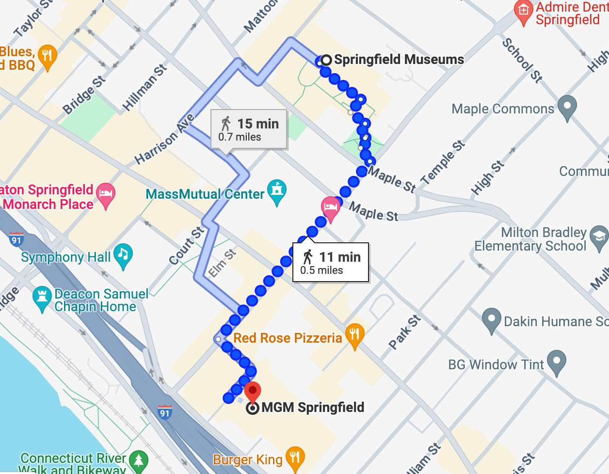 Google Maps walking distance map