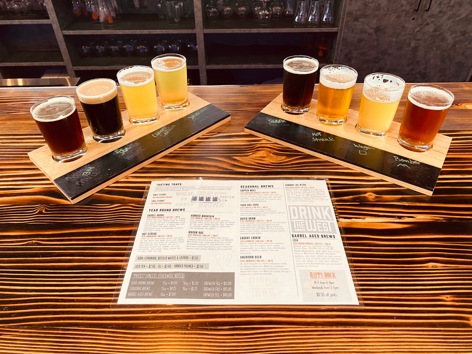 flight of beers, menu