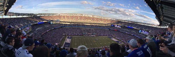 Spectators at a football game in a stadium