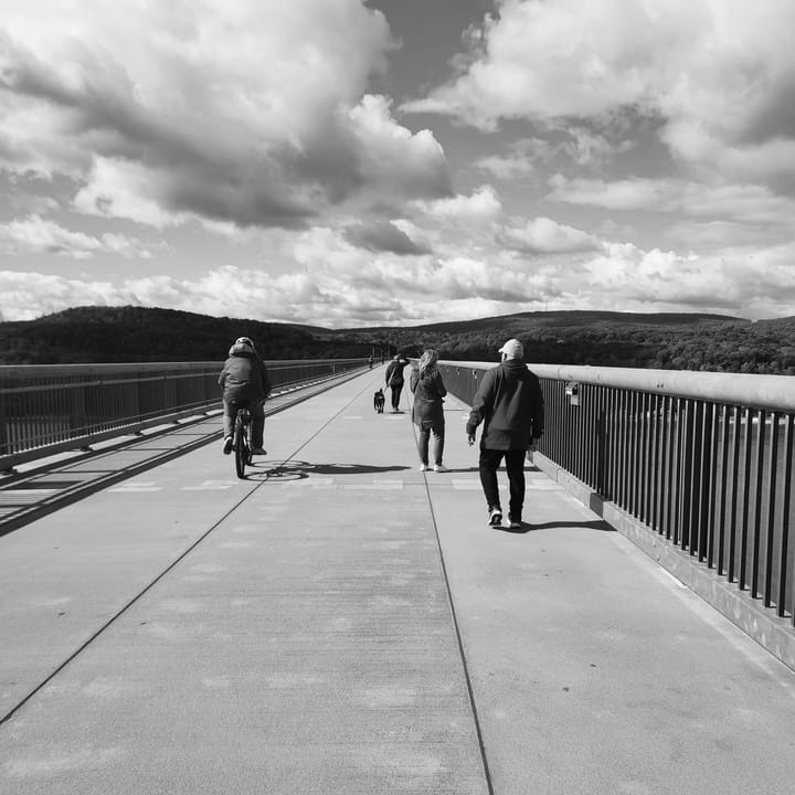 People walking on walkway bridge